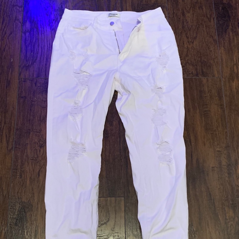 White Denim Distressed Joggers